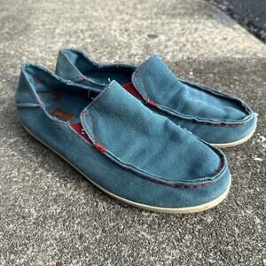 Olukai Nohea Nubuck Shoes Womens 7 Blue Leather Slip On Loafers Casual Flats 700